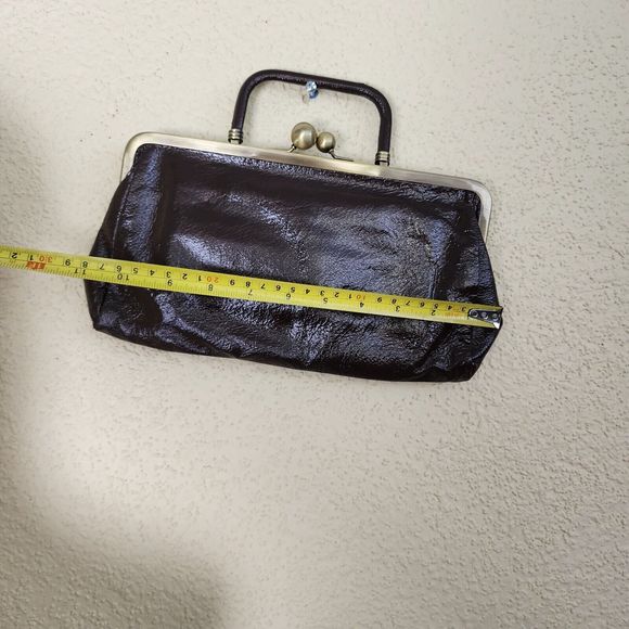 Vintage Hobo International Brown Leather Kiss Lock Clutch Wallet Top Handle EUC - Picture 3 of 9